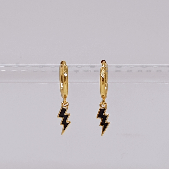 Jewelry - 18ct Gold Plated 925 Sterling Silver Lighting Bolt huggie hoop earrings